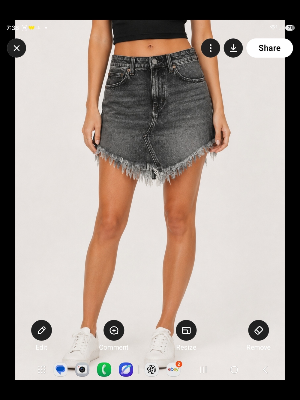 Free People Washed Black Frayed Hem Denim Mini Skirt Size 25
